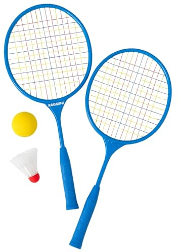 Badminton-Set Junior, 2 Schläger, kurz, 45 cm, mit Lenkrad und Ball aus Schaumstoff für Kinder – Farbe zufällig