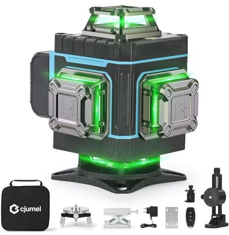 Nivel Laser Autonivelante 4 x 360° - cjumel 4D 16 líneas Verde Nivel Láser Profesional Multifuncional Laser Level con 6000 mah Batería, Mando a Distancia