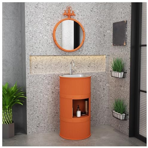 ZTGL Lavandino a Colonna Bagno con Lavabo in Acciaio Inox, Mobile Lavabo Indipendenti in Ferro Battuto, Lavabo su Piedistallo Bagno Industriale, Mobile Lavabo da Appoggio da Terra E1, with Storage