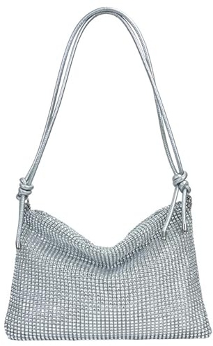 scalingscal Tasche Glitzer Abendtasche Strasssteine,Abend Handtasche,Clutches Schultertasche,Glitzer Abendtasche Umhängetasche,Rosa Glitzer Abendtasche Damen,für Abend Prom Hochzeit Party (Silber)