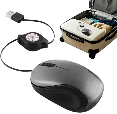 dewdat Souris De Silencieuse Ergonomique Optique Portable | Souris USB De Mini Avec Câble Rétractable Pour Femmes Hommes Gamers Programmeurs Maison Bureau Entreprise Avion