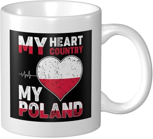 Tazza Da Caffè My Heart My Country My Poland Latte Mug Con Manico Personalizzato Tazza Innamorati, Per Office, Merenda, Home, 330ml