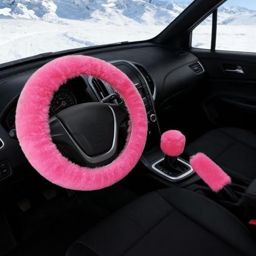 dellyy 3 Stück Lenkradbezug Winter, Lenkradbezug, Auto-Winterzubehör 36-39cm (Rosa)