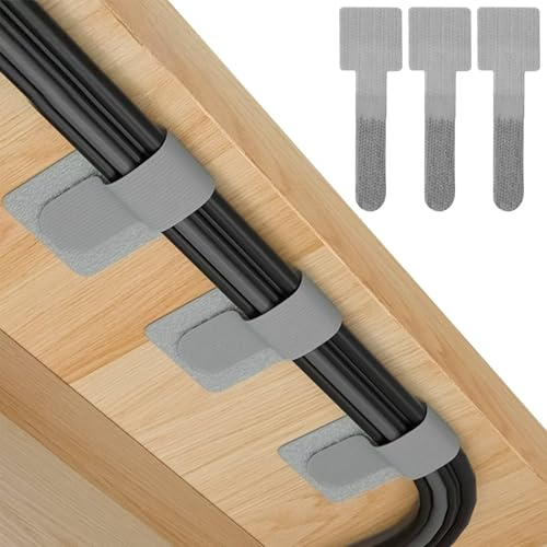 Funalix 50 unidades de gestión de cables, soporte autoadhesivo para cables, cinta de ajustable para escritorio, oficina y hogar (gris)
