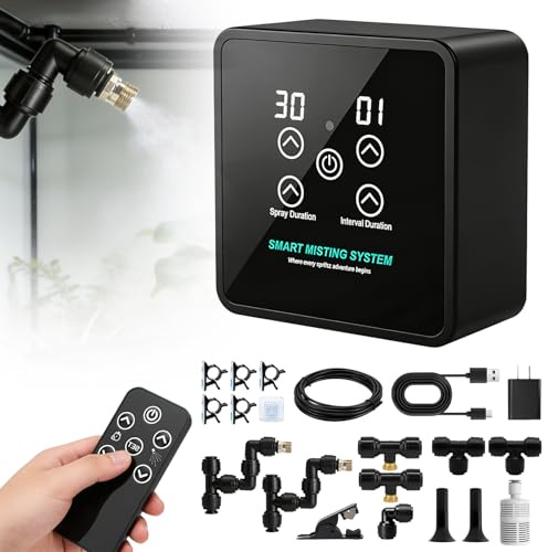 Reptil-luftfuktare, intelligent reptil spraysystem med fjärrkontroll, reptiler dimsystem, intelligent 360° vridbar automatisk spridare för reptiler för amfibier/herps/örter