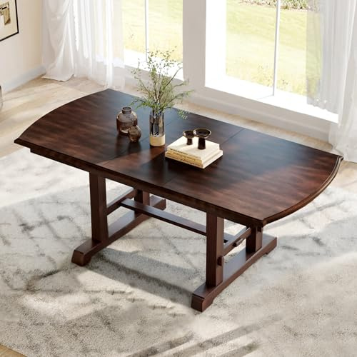 THINK 30 60-78 Extendable Dining Table, Farmhouse Solid Wood Acacia Indoor Kitchen Table with Removable Leaf, Large Expanding Table for 4-8,Cherry