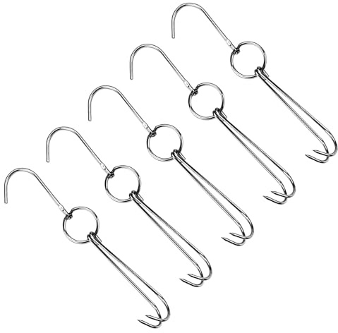 FIXOSHEE Ganchos de Acero Inoxidable para Asar Carne 5 Piezas Dobles para Barbacoa y Ahumadores en Jardín, Utensilios Multifuncionales para Aves de Corral