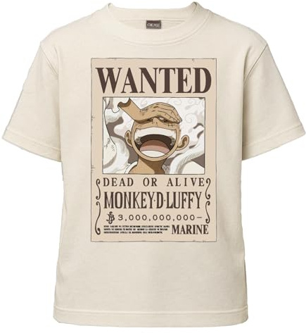 One Piece T Shirt Bambino e Ragazzo Luffy Wanted Poster – Maglietta Ufficiale Anime in Cotone, Ricompensa da 3 Miliardi di Berry - Maglia Idea Regalo Bambini