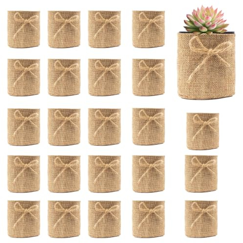 Lot de 24 Mini-Sacs en Lin pour succulentes (Cache-Pots), 8,5 x 8 cm — Cadeau végétal pour employés de Bureau, Enseignants, Infirmiers et Parents