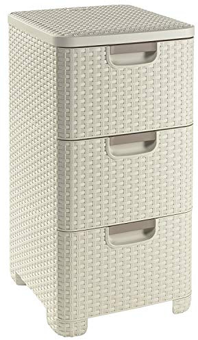 Curver 06604-885-00 Rattanoptik 3 x 13,5 L Schubladenturm, Plastik, Creme, 37,77 x 32,77 x 60 cm