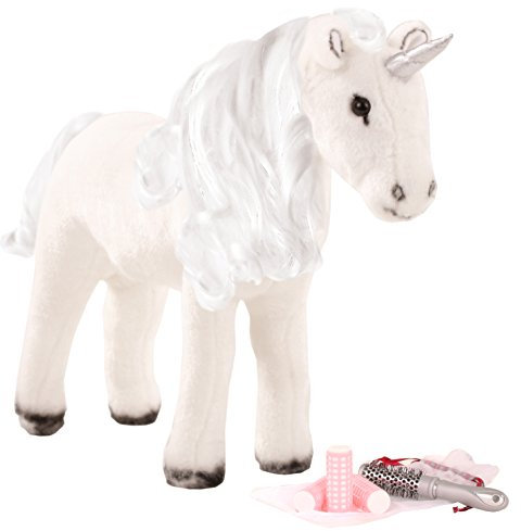 Götz 3402631 Achat Einhorn Puppe zum Kämmen - Kämmpferd - Stockmaß von ca. 37 cm und Einer Höhe von ca. 52 cm - biegsam, frisierbar mit Lockenwicklern