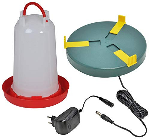 Set VOSS.eisfrei Geflügeltränkenheizplatte + 3 Liter Geflügeltränke mit Bajonettverschluss, Kükenaufzucht Tränkenwärmer, Heizplatte, Wärmeplatte