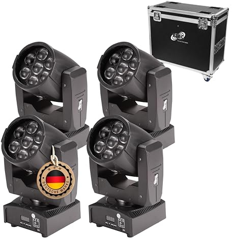 ETEC Professional LED Zoom Moving Head 7Z Set mit Flightcase ZOOMFUNKTION 7x15 Watt RGBW 4in1 - CASE TOURSET für DJ CLUB PARTY BEAM WASH SPOT DMX Veranstaltung Bühnenbeleuchtung Licht SPARANGEBOT