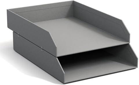 Bigso Box of Sweden Hakan uppsättning av 2 brevfack för skrivbordet – stapelbara förvaringsfack för brev, dokument etc, – organisationssystem av fiberskiva med papper – grå