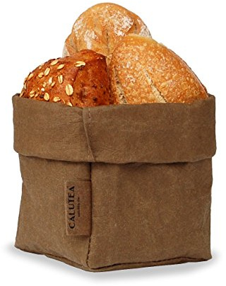 CALUTEA kleiner Brotkorb/braun/modern/veganes Leder/Brötchenkorb/Obstkorb/quadratisch faltbarer & vielfältiger Krempelkorb 12cm Ø
