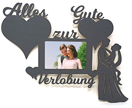Namofactur Bilderrahmen Alles Gute zur Verlobung aus Holz | Zum Aufhängen und für ein gemeinsames Foto geeignet – romantische Erinnerung für Verlobte, Ehefrau oder Ehemann