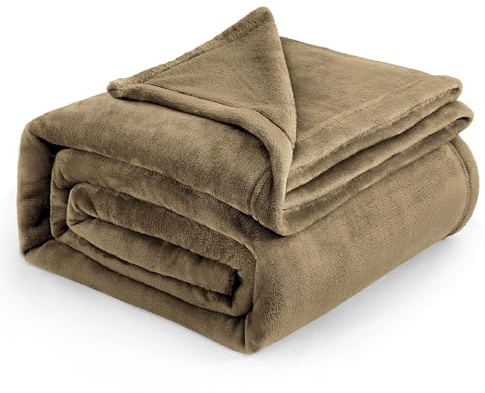 Manta de Bedsure suave, microfibra y franela, resistente a pliegues, anti-decoloración, camel, 270 x 230 cm