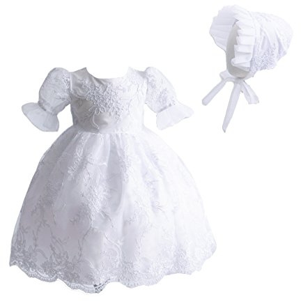 Cinda baby spets dopklänning dop klänning och mössa, Vit, 80-86