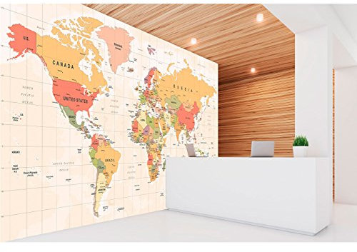 Fotomural Vinilo Pared Mapamundi Fondo Beige | Fotomural para paredes | Mural | Vinilo Decorativo | Varias Medidas 200 x 150 cm | Decoración comedores, salones, habitaciones...