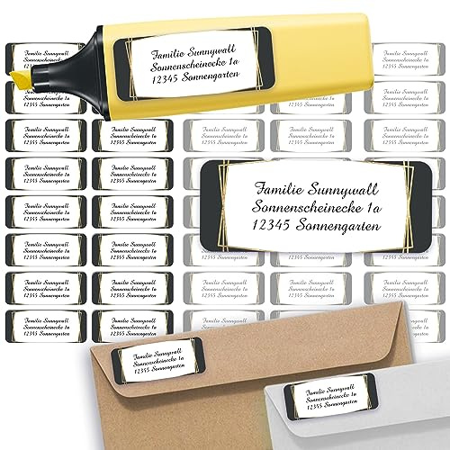 Adressaufkleber Pattern Black Absenderetiketten personalisiert 110 Stück | Etiketten mit Wunschadresse Namensaufkleber Schule Adresslabel Ordner Büro Alltag klar bedruckt selbstklebend