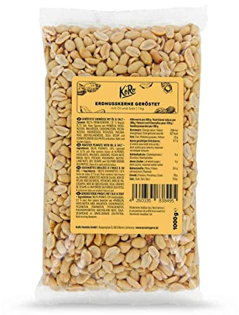 KoRo – Cacahuètes grillées au sel et à l'huile 1 kg – Snack croquant pour l'apéritif – Idéal pour les plats sucrés et salés – Format économique
