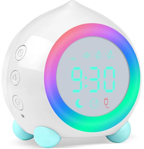 Ayybboo Kinderwecker Digitaler,Wecker Digital Sonnenaufgangssimulator Kinderwecker für Mädchen Jungen mit Bunte Lichter Leiser Wecker Ohne Ticken Schlafzimmer (Weiß)