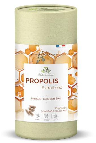 Propolis Gélules Haute Teneur 90 – Cure 1 Mois | 100% Végétal, Vitamine C, Antioxydant Naturel, Soutien Immunité – Herbes du Monde