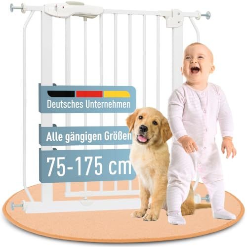 ib style Kaya Treppenschutzgitter für Babys 75-175 cm, ohne Bohren, Türschutzgitter, Hundeabsperrgitter, Treppensicherung für Kinder, Weiß (75-85 cm)