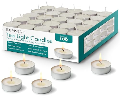 EPISENT 4-Hour Tealight Candles – Pack of 100 Unscented White Tea Lights in Aluminium Cups | Long Burn, Drip-Free & Smokeless | Bulk Wax Candles for Weddings, Events, Restaurants & Home Decor