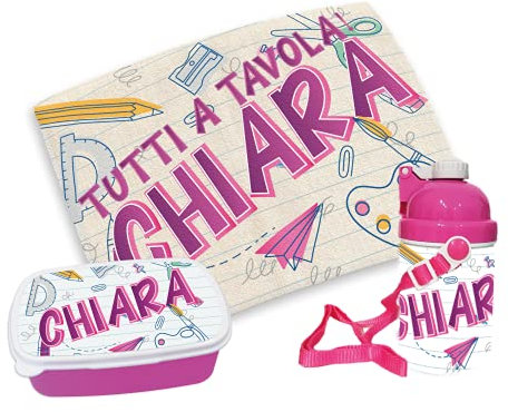 gadgeteventi Kit Pappa Bimbo per Scuola E Gite Personalizzato “Back to School” (Rosa)