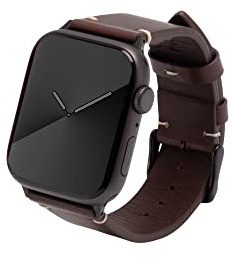 Kluck® Bracelet en cuir pour Apple Watch [Avec boîte en bois] Series 7 6 5 4 3 2 1 SE 45 mm 44 mm 42 mm 41 mm 40 mm 38 mm Apple Watch Bracelet en cuir (38 mm,40 mm,41 mm, marron foncé,Adaptateur noir