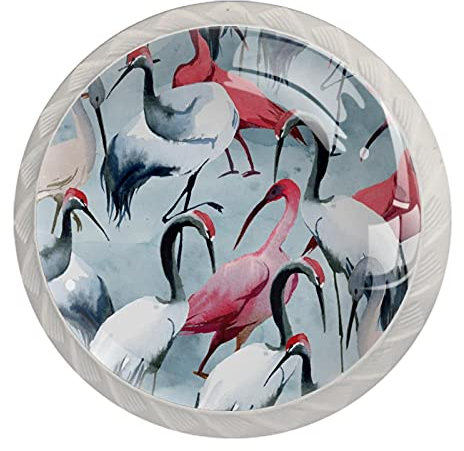 Mersov 4 Packs 1.37 Inches Drawer Pulls and Knobs Cabinet Handles Dresser Knobs Drawer Knobs for Kitchen Bathroom Pink Grey Paint Crane Pattern