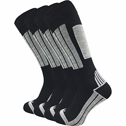 GAWILO Chaussettes de ski pour femmes avec laine chaude et rembourrage fonctionnel spécial | 4 paires (Noir, 35-38)