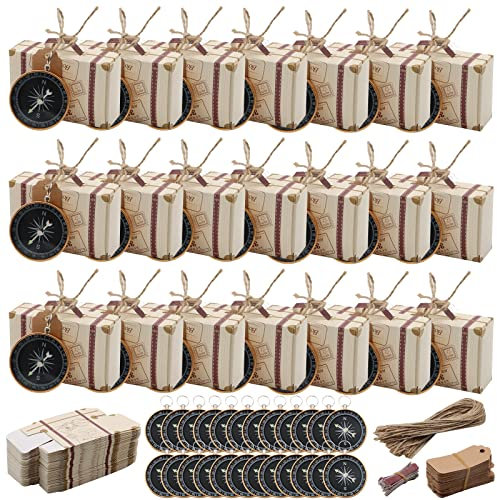 ZOCONE 24 Pezzi Bomboniera Regalo Scatole+24 Bussola Bomboniera e Etichette Kraft, Scatoline Portaconfetti per Bomboniere Comunione Bambino Matrimonio Anniversario Laurea Festa(A)
