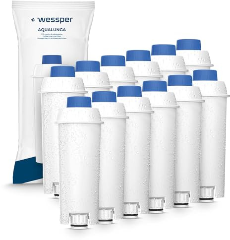Wessper 12-pack Ersättningsfilter för Delonghi Kaffemaskiner DLSC002, SER3017 & 5513292811 - Kompatibel med ECAM-, ESAM-, ETAM-Serien | Passar Dinamica, PimaDonna | Vattenfilterpatroner Aktiverad