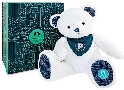 Doudou et Compagnie JO2451 Licence JO Paris 2024 Olympische und Paralympische Spiele Premiumbär, Weißer Bär Premium – Bandana, 37 cm