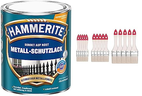 HAMMERITE METALLSCHUTZLACK MATT ANTHRAZITGRAU 2,5L & M7 Flachpinsel-Set 15-teilig, Breite 1 Zoll-5 Stück, Breite 1,5 Zoll-5 Stück