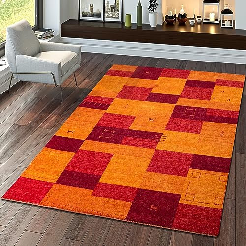 TT Home Teppich Indischer Gabbeh Handgefertigt Modern 100% Wolle Karo In Terrakotta, Größe:240x340 cm