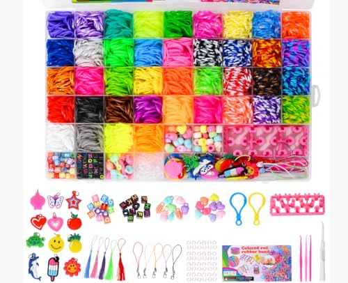 Elastique Bracelet Kit, 5100 Élastique pour Bracelets Enfant, Coloré Loom Elastiques avec Pendentifs, Clips, Perles,Boîte de Rangement, Cadeau de Noël Anniversaire pour Fille Garçon Enfants