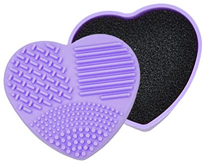 minkissy Heart Shaped Silica Gel Sponge Makeup Brush Cleaning Box, Dry and Wet Dual Use Quick Clean Cosmetic Case for Professional Makeup Artists and Travel, Purple