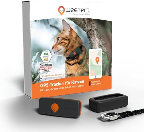 Weenect XS für Katzen - NEU Mini GPS-Tracker für Katzen | GPS-Tracking in Echtzeit | Ohne Distanzlimit | Kleinstes Modell auf dem Markt | Halsband inkludiert | Abonnement
