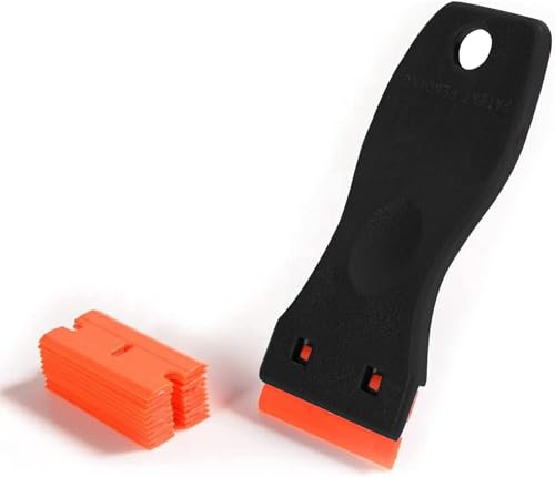 CANOPUS (Nero) Vetro Raschietto Raschietto Plastica, Rasoio a Doppio Tagliente in Plastica con 10 Lame per rimuovere le etichette, a Colla, vernice Adesivi e decalcomanie
