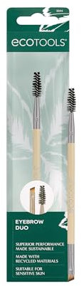 EcoTools Eyebrow Brush Duo, Tame, Sculpt & Fill in Brows, Multipurpose For Eyebrow Gel, Powder, & Cream, Dual-Ended Spoolie & Angled Brow Brush, Eco Friendly, Cruelty-Free, & Vegan, 1 Count