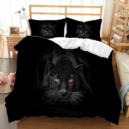 CTQTZ Panthère Noire Housse de Couette 1 Personnes 140x200 Enfant Wildlife panthère Noir Parure de Lit en Microfibre avec Taie d'oreiller 3D Animaux Motif Ensemble de literie
