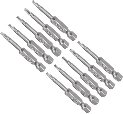CoCud Punta de Destornillador de Cabeza Torx T10, 2 de Largo, Vástago Hexagonal de 1/4 de Pulgada, Magnética, de Seguridad, Resistente a Manipulaciones,10 Piezas