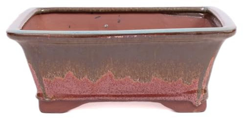Bonsai - Schale eckig 21.5 x 16.5 x 8.7 cm, grünbraun/Kupfer 22035