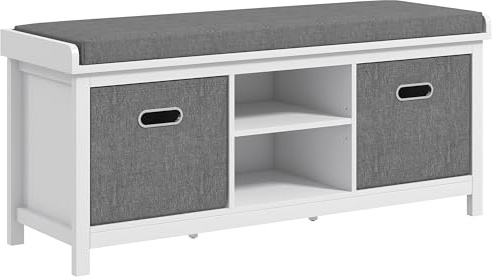 HOMCOM Shoe Bench with Seat, Shoe Storage Bench with Cushion, 2 Drawers and Adjustable Shelf for Entryway, Hallway, Living Room, Bedroom, White
