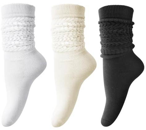 DRESHOW 3 Par Slouch-strumpor för Kvinnor Extra Långa Slokande Strumpor Mjuka Knä Långa Scrunch Strumpor Stickad Stövel Strumpa