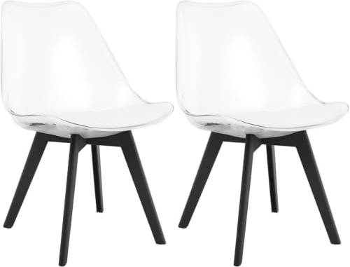 NMK HOME Lot 2 Chaises Plastique Transparent Style Moderne Pieds Noirs