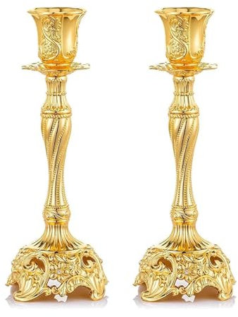 KFHJSNN Kandelaber-Kerzenhalter aus goldenem Messing – 2er-Set | Dekorative Tisch-Kerzenhalter mit Edelsteinblumen-Design Prosperous